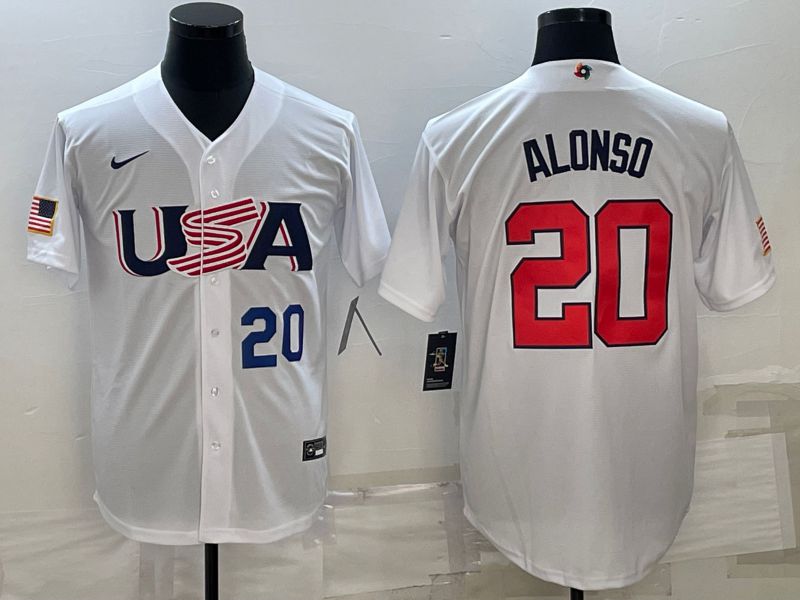 Men 2023 World Cub USA #20 Alonso White Nike MLB Jersey